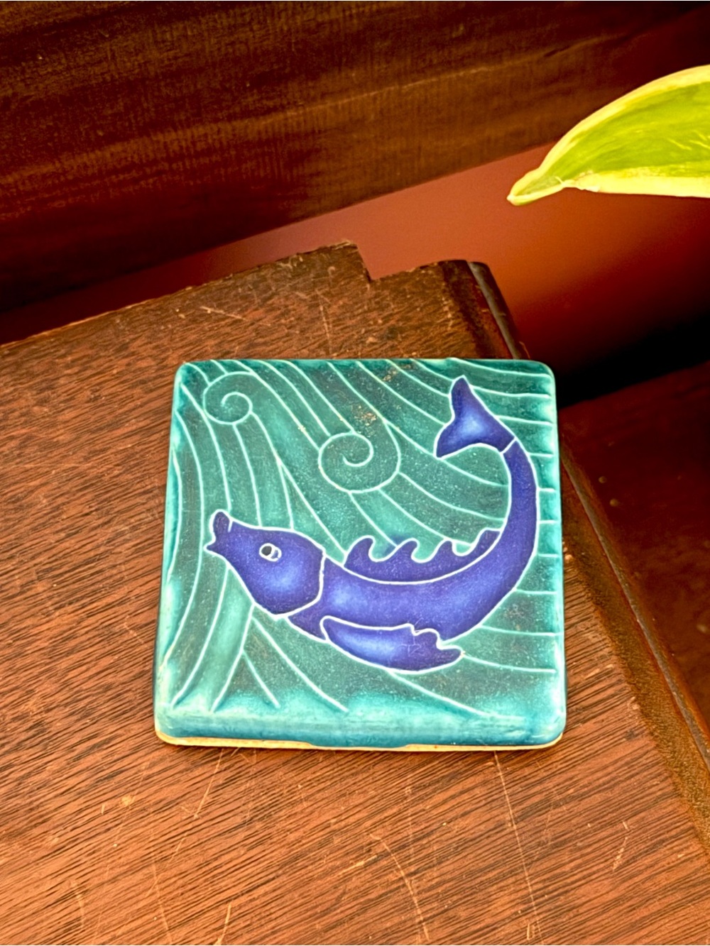Motawi Tileworks 3x3 Swimming Fish Ceramic Art Tile Teal Cobalt Blue Arts Crafts